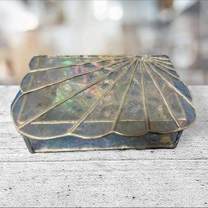 Vintage Leaded Stained Glass Jewelry Trinket Box Sunrise Lid